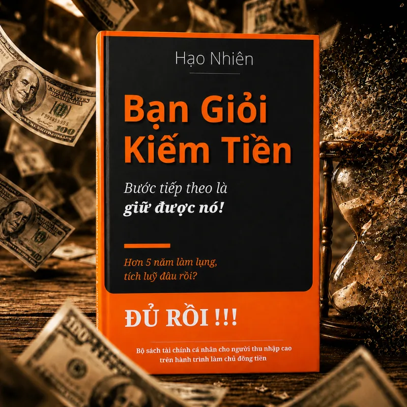 Mockup gói full sách "Bạn Giỏi Kiếm Tiền" của Hạo Nhiên. Giải pháp toàn diện giúp người đọc xây dựng nền tảng tài chính vững chắc và quản lý luồng tiền hiệu quả