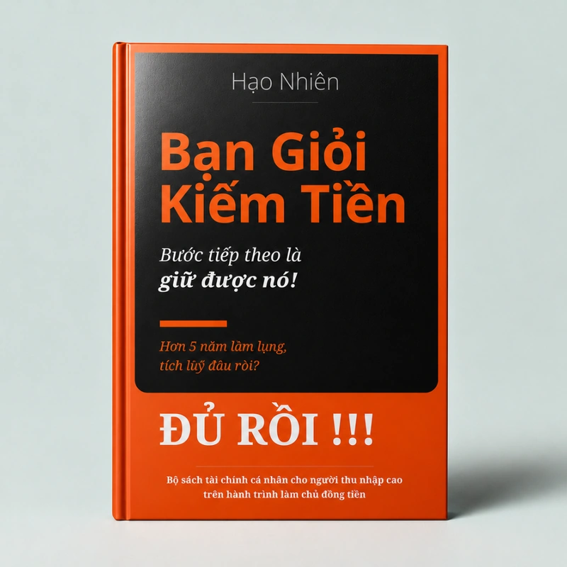 Mockup gói lẻ sách "Bạn Giỏi Kiếm Tiền" của Hạo Nhiên. Bản PDF dành cho người có thu nhập tốt muốn xây dựng hệ thống quản lý tiền bạc, giữ được thành quả và hướng tới sự bình yên tài chính